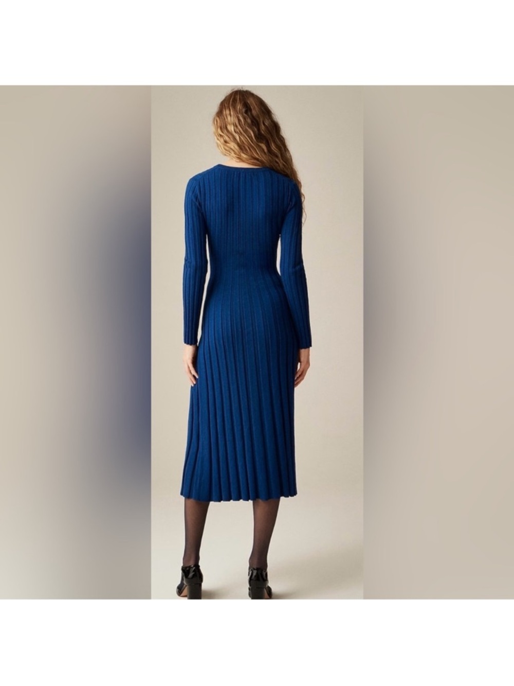 J.CREW Belted Pleated Wool-Blend Sweater Dress - Picture 3 of 7